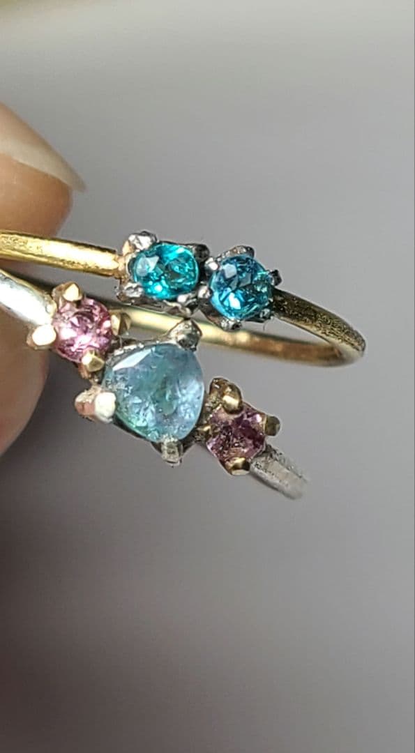 ミラノ★ブラジルバターリャパライバトルマリン2pcリング18金Pt★