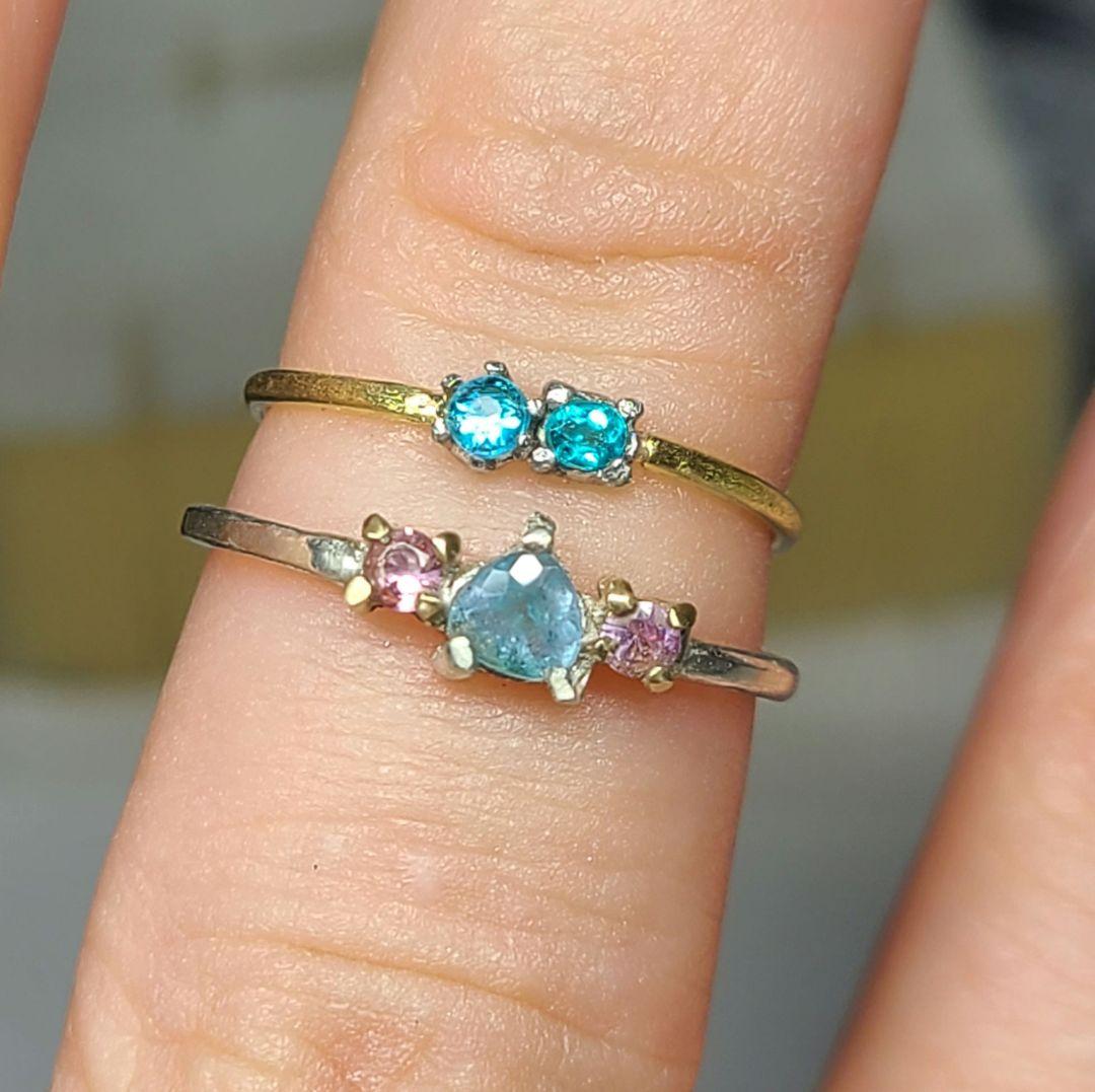 ミラノ★ブラジルバターリャパライバトルマリン2pcリング18金Pt★