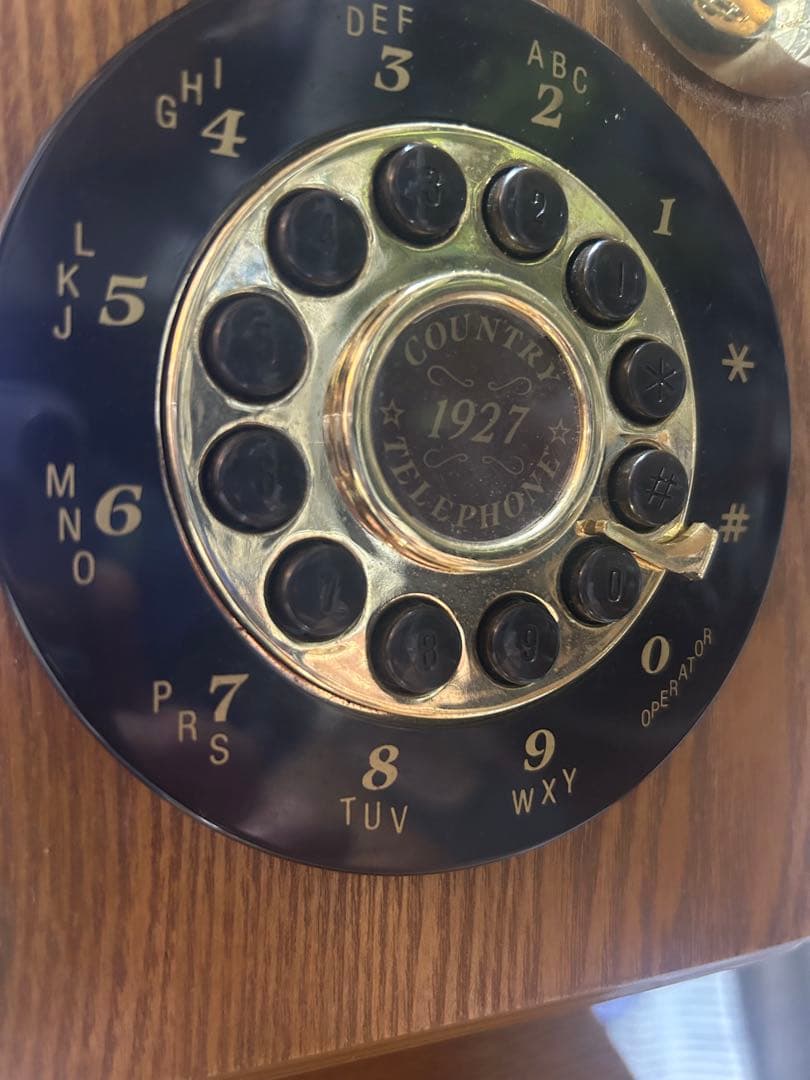 6*f様 アンティーク電話機 木製 COUNTRY 1927 昭和レトロ 布巻き