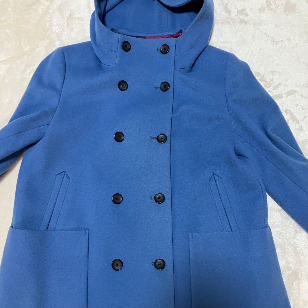 【美品】ピーエスポールスミス ウールコート マルチカラー フード 水色 40
