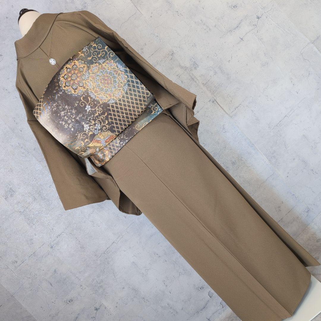 色無地　着物　フルセット　正絹　ダークブラウン　祝い事　F8