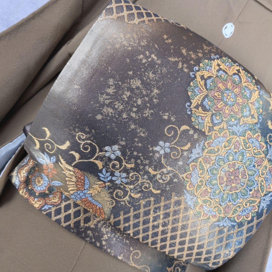 色無地　着物　フルセット　正絹　ダークブラウン　祝い事　F8