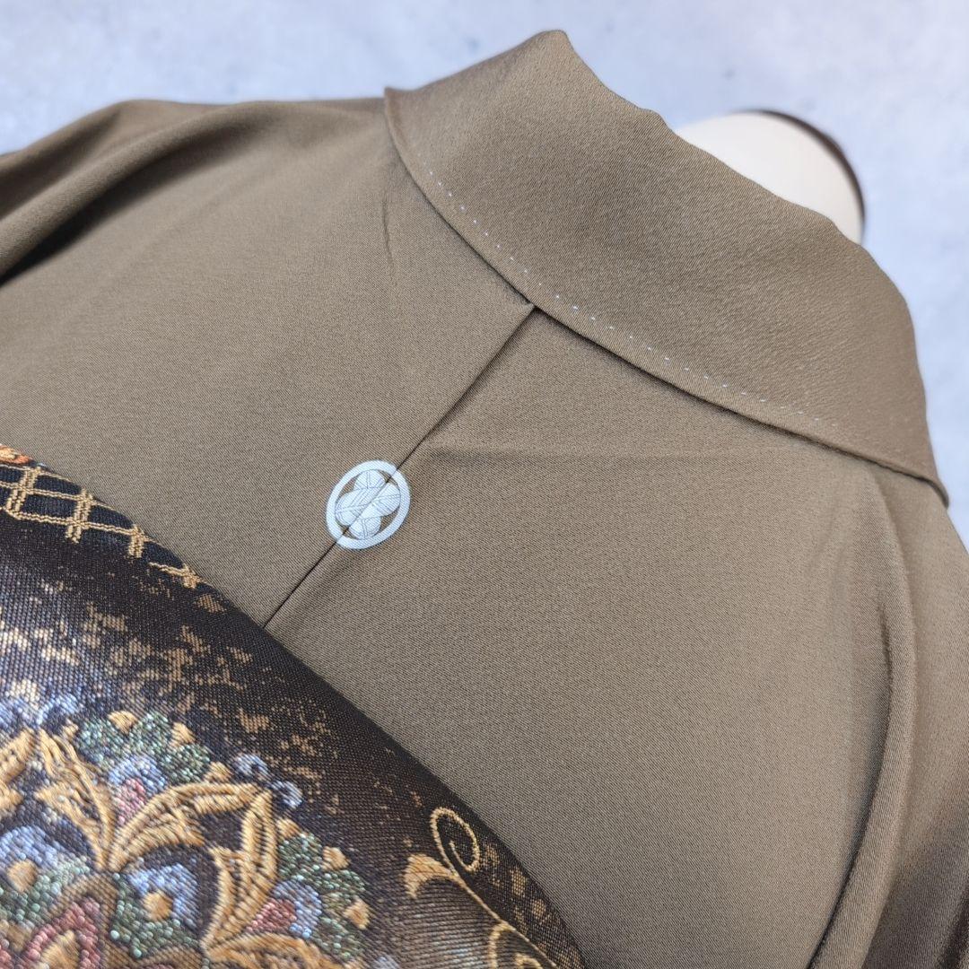 色無地　着物　フルセット　正絹　ダークブラウン　祝い事　F8