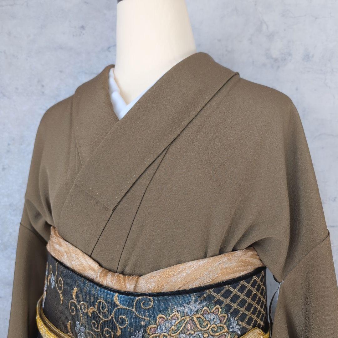 色無地　着物　フルセット　正絹　ダークブラウン　祝い事　F8