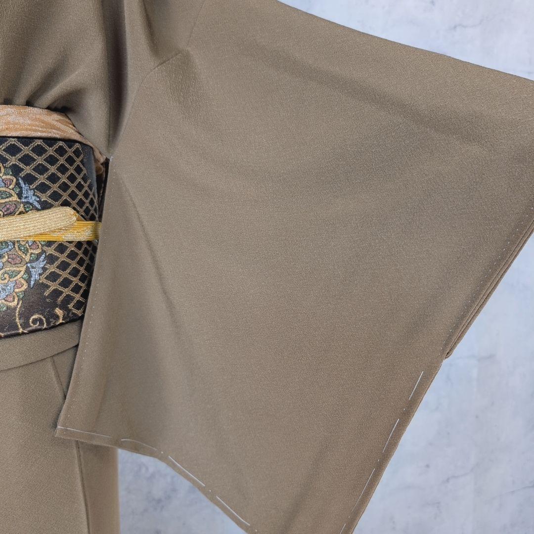 色無地　着物　フルセット　正絹　ダークブラウン　祝い事　F8