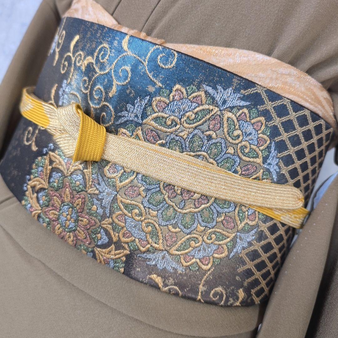 色無地　着物　フルセット　正絹　ダークブラウン　祝い事　F8