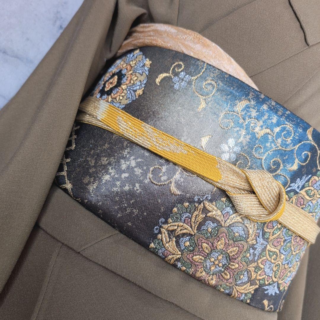 色無地　着物　フルセット　正絹　ダークブラウン　祝い事　F8