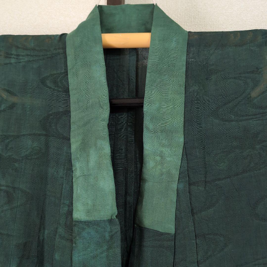 本麻　カラー長襦袢　フォレストグリーン　リサイクル　リユース