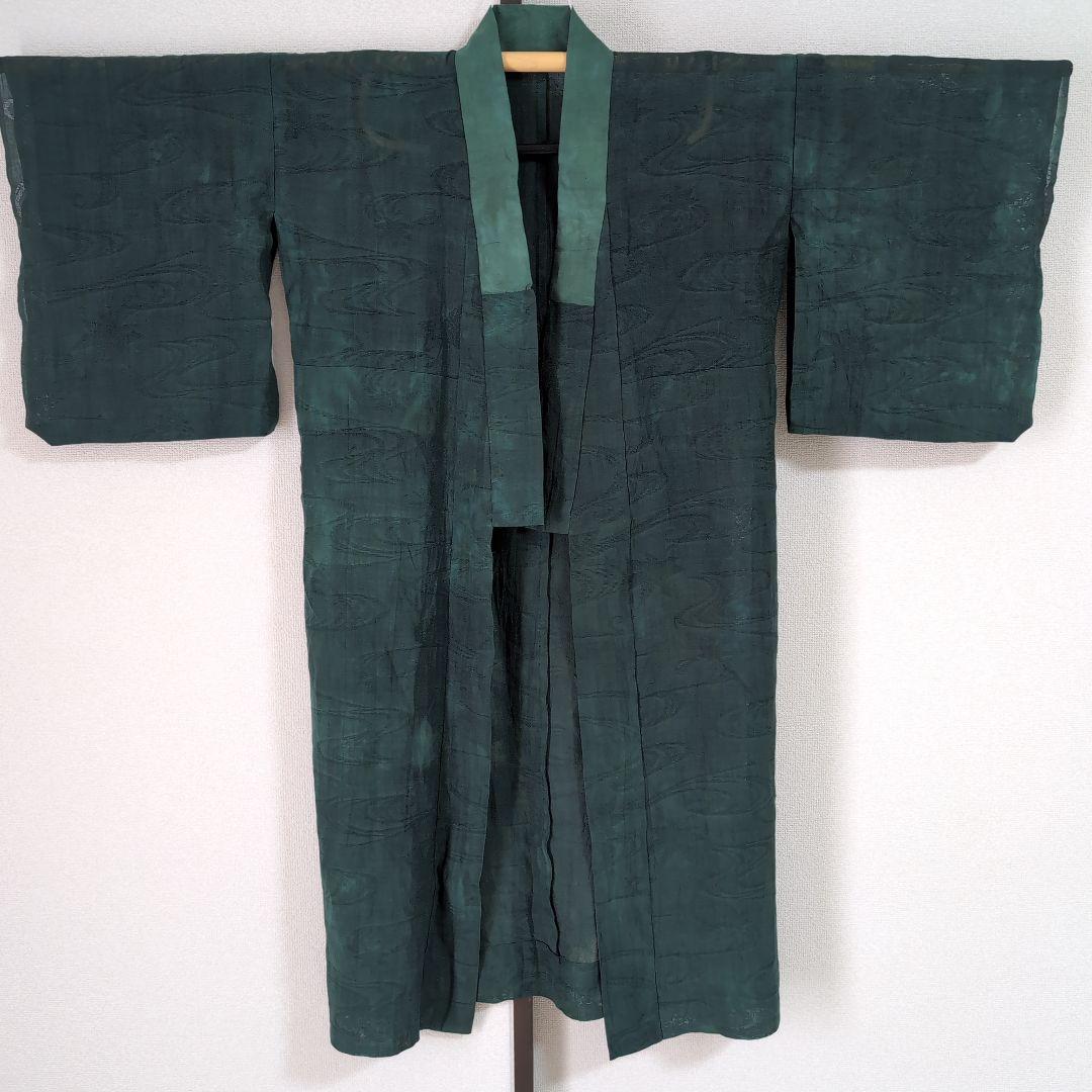 本麻　カラー長襦袢　フォレストグリーン　リサイクル　リユース