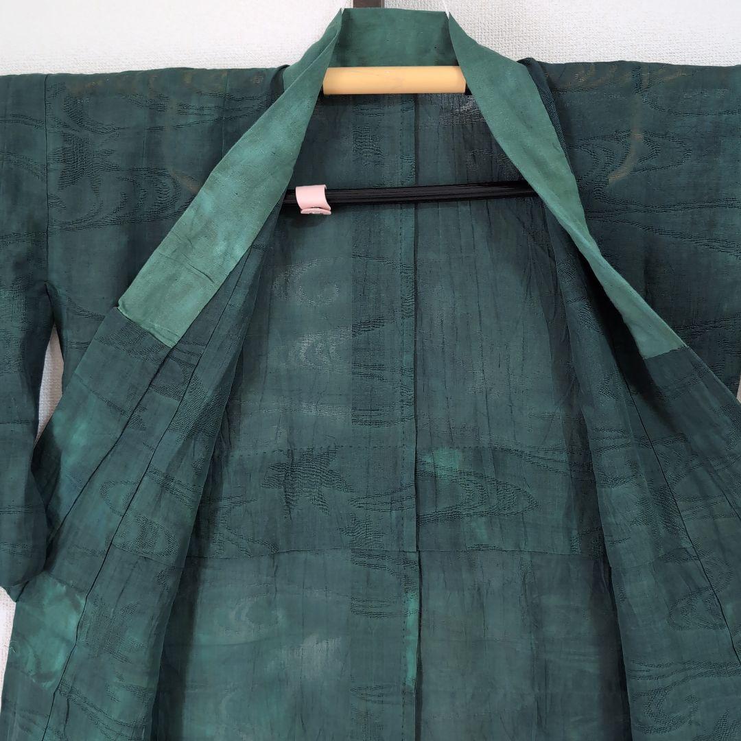 本麻　カラー長襦袢　フォレストグリーン　リサイクル　リユース