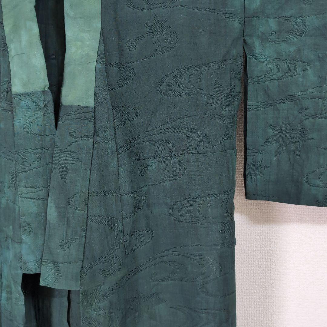 本麻　カラー長襦袢　フォレストグリーン　リサイクル　リユース