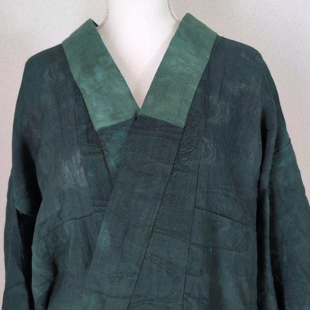本麻　カラー長襦袢　フォレストグリーン　リサイクル　リユース
