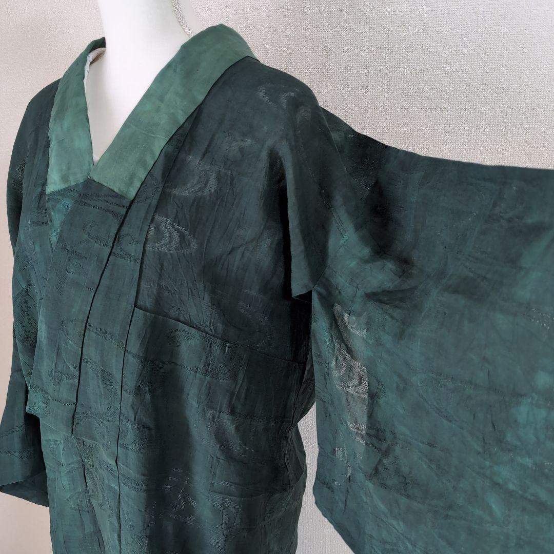 本麻　カラー長襦袢　フォレストグリーン　リサイクル　リユース