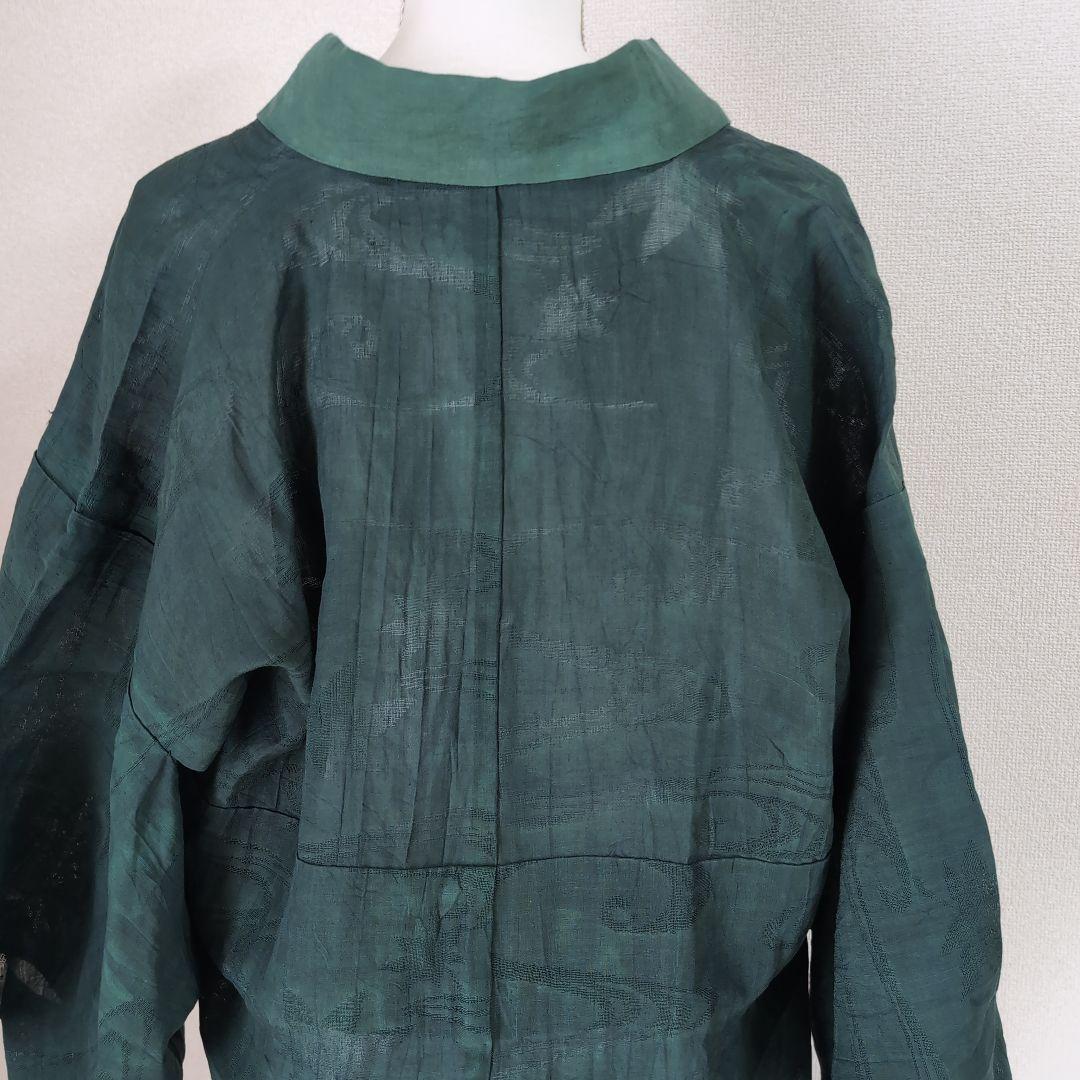 本麻　カラー長襦袢　フォレストグリーン　リサイクル　リユース