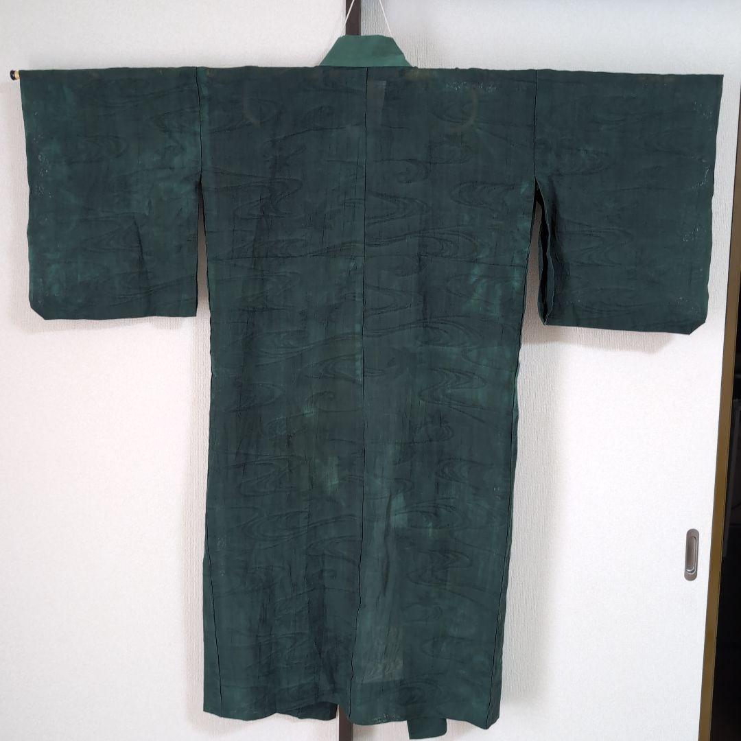 本麻　カラー長襦袢　フォレストグリーン　リサイクル　リユース
