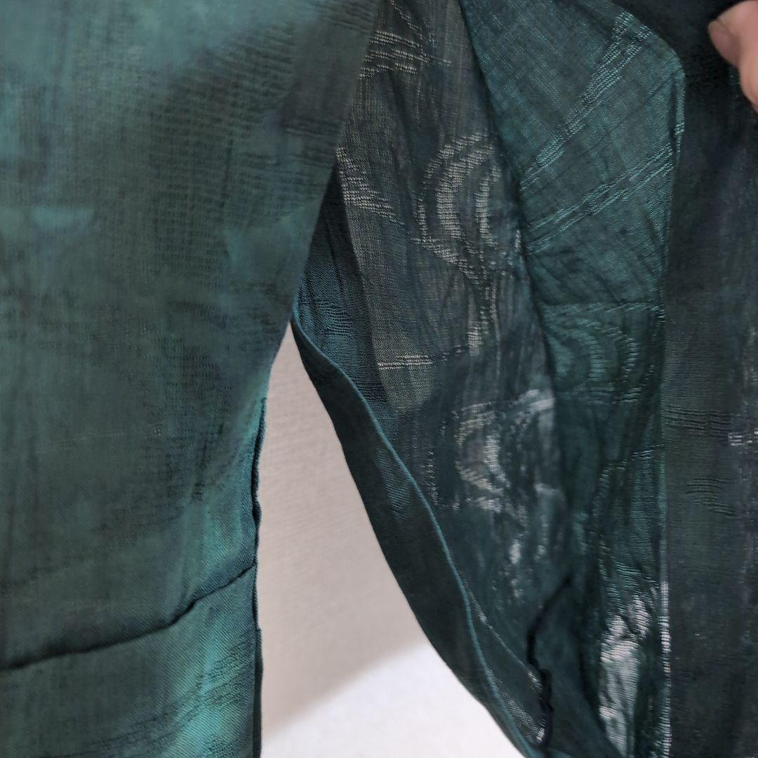 本麻　カラー長襦袢　フォレストグリーン　リサイクル　リユース