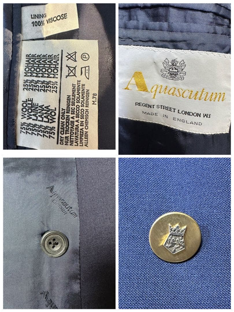 【Aquascutum☆英国製☆紺ブレ】モヘア混☆金ボタン☆M〜L ロゴ釦