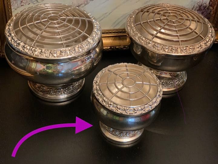 英国 アンティーク　IANTHE フラワー/ローズボウル・ベース/花器　銀メッキ