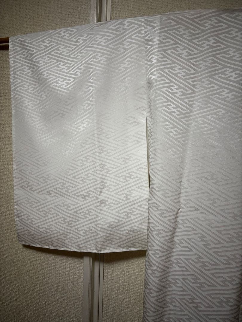 東レシルック　洗える長襦袢　袷　紗綾形模様　白　お仕立て品　無双袖　半衿つき