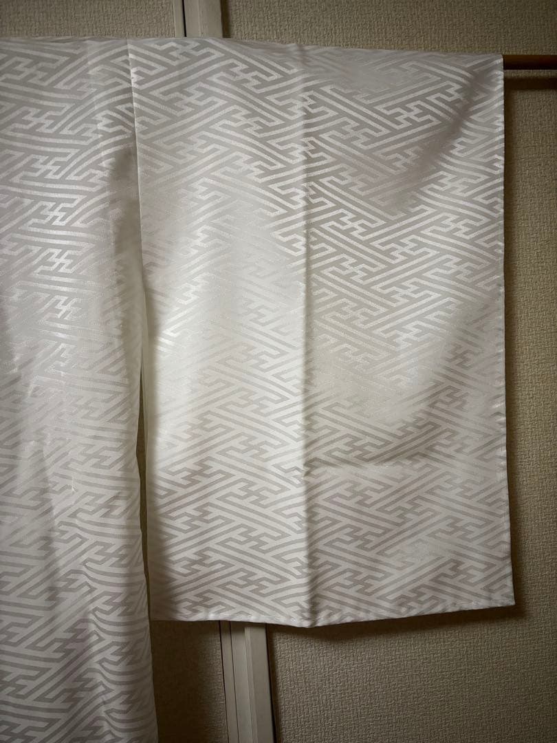 東レシルック　洗える長襦袢　袷　紗綾形模様　白　お仕立て品　無双袖　半衿つき