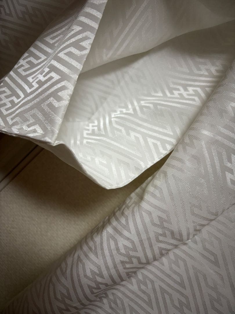 東レシルック　洗える長襦袢　袷　紗綾形模様　白　お仕立て品　無双袖　半衿つき