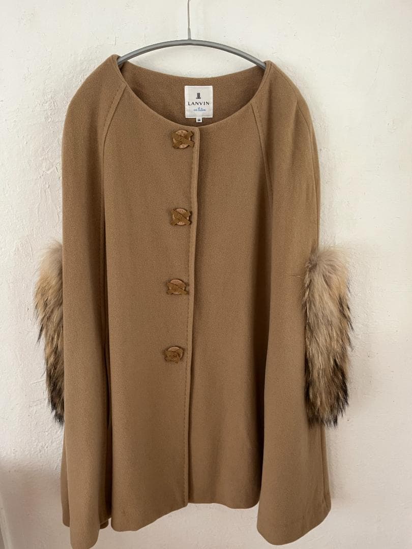 ケ*ジ様 ランバンオンブルー ファー付き ポンチョコート 38 ベージュ