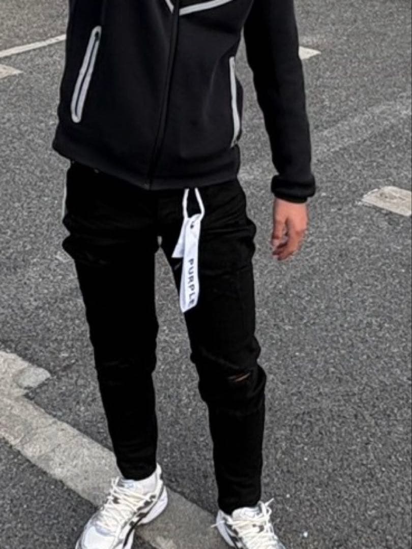 purpleデニム ブラック サイズ28 ダメージ加工