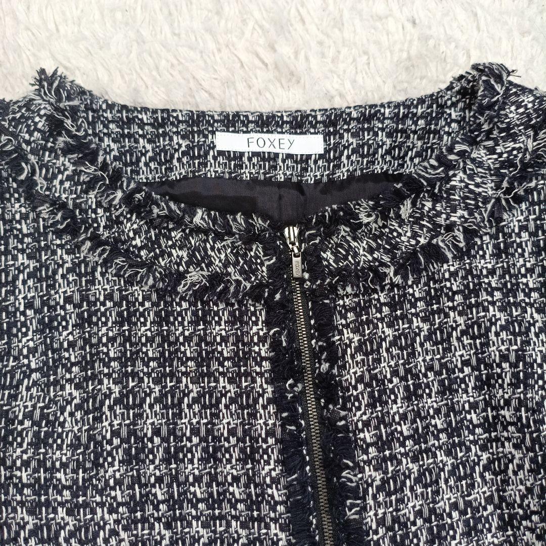 未使用級✨定価13万 フォクシー ツイードワンピース 半袖 フロントジップ 38