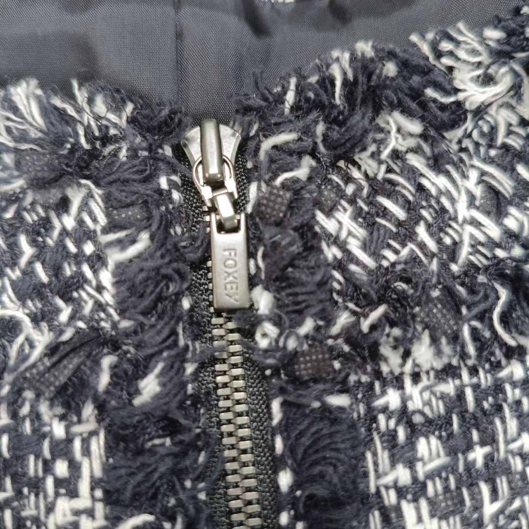 未使用級✨定価13万 フォクシー ツイードワンピース 半袖 フロントジップ 38