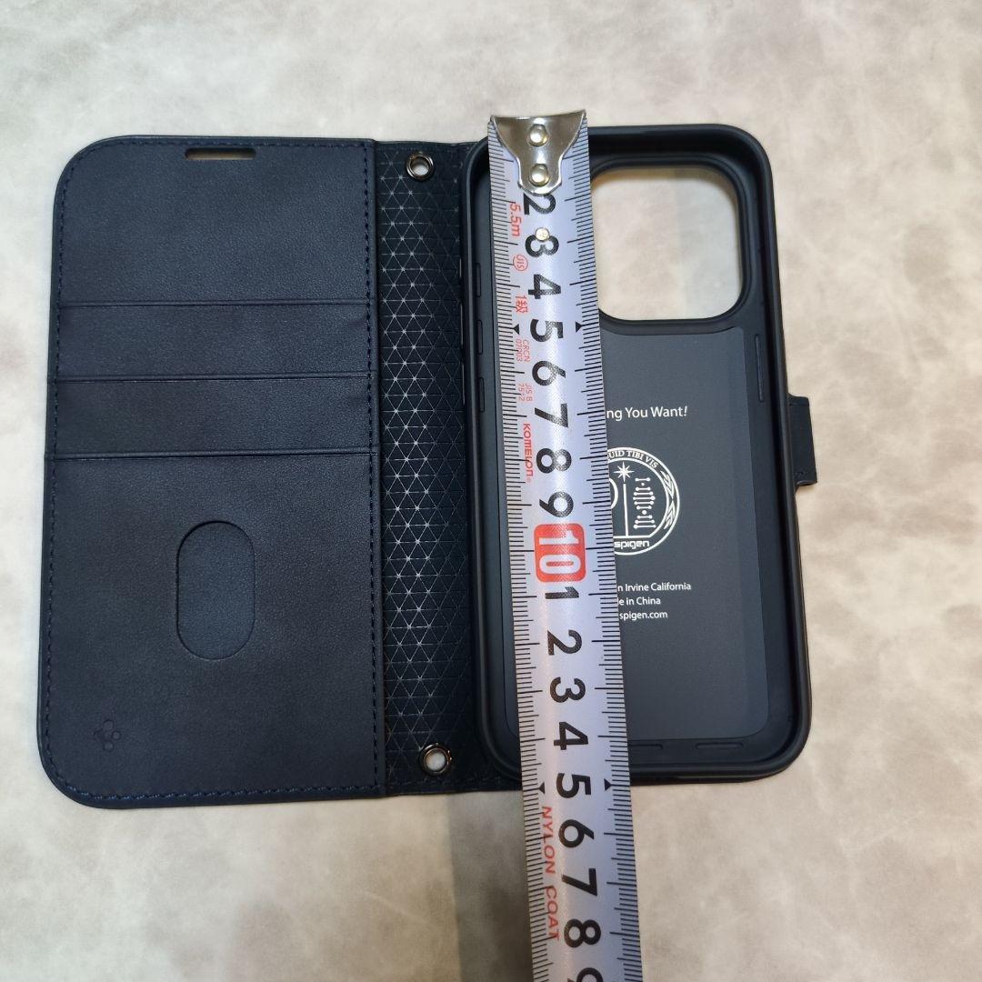 iPhone 15 Pro ケース 手帳型 ネイビー ストラップ2種類付き