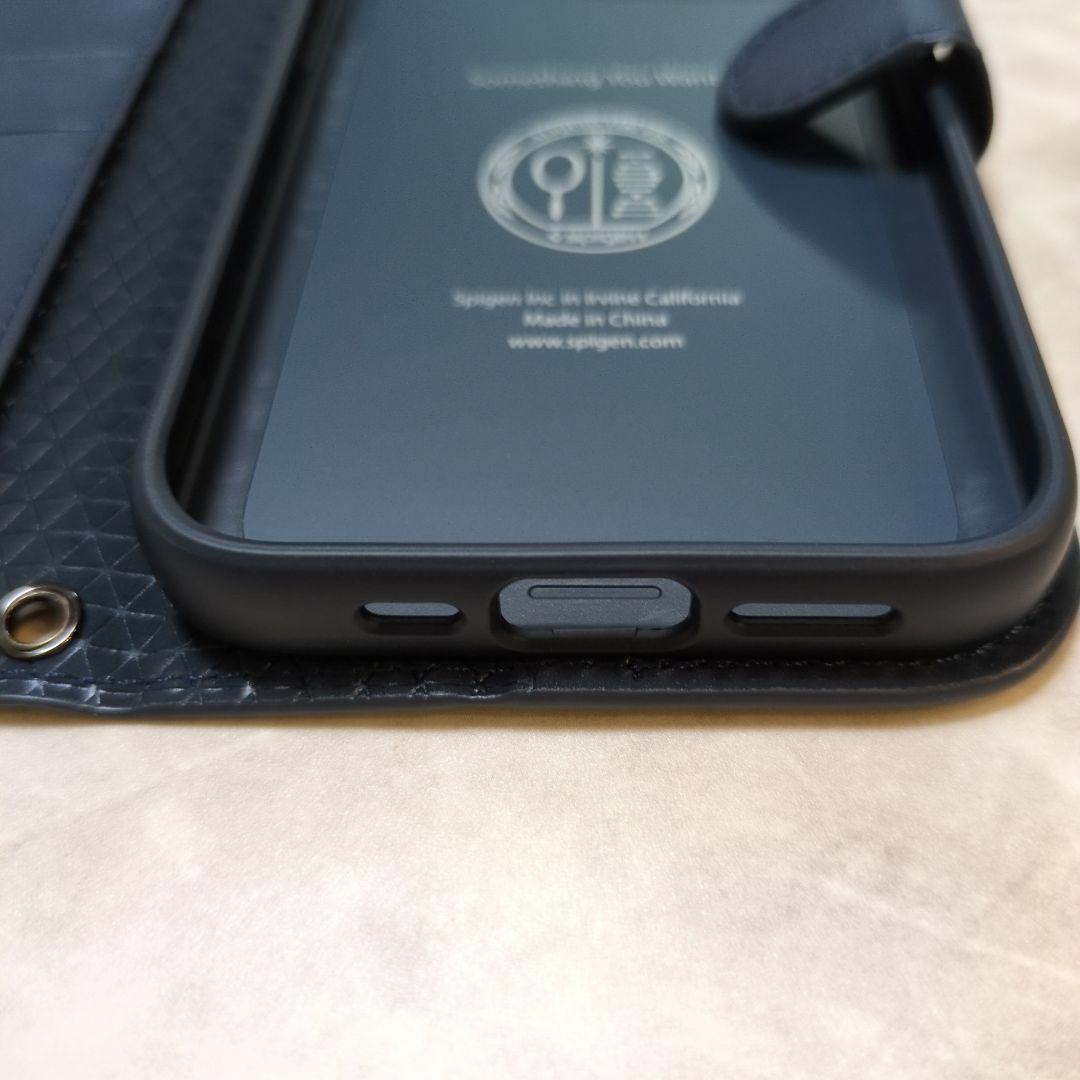 iPhone 15 Pro ケース 手帳型 ネイビー ストラップ2種類付き