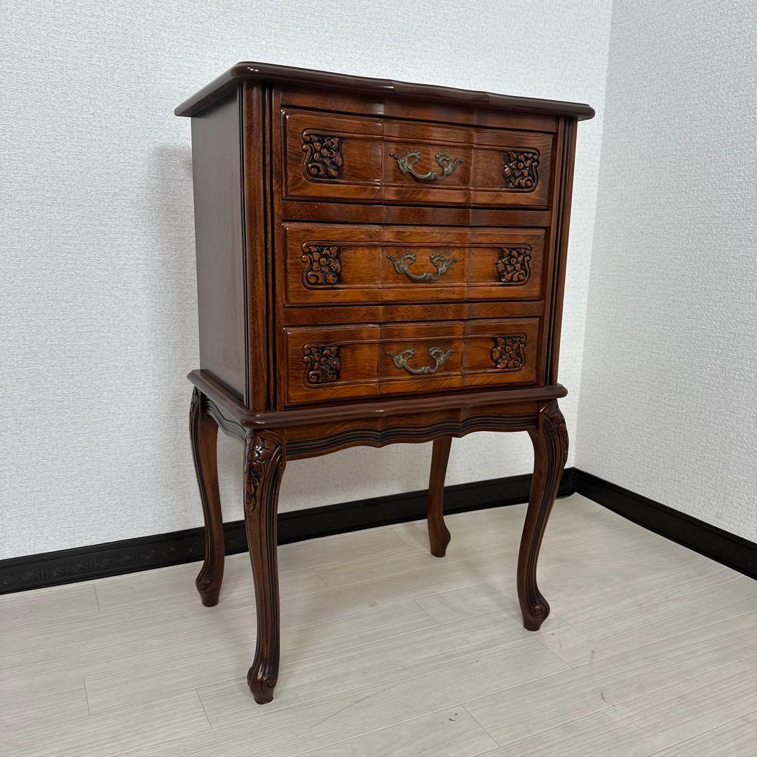 イタリア製 クラウディオ アンティーク調 3段チェスト 猫脚 電話台 i4※