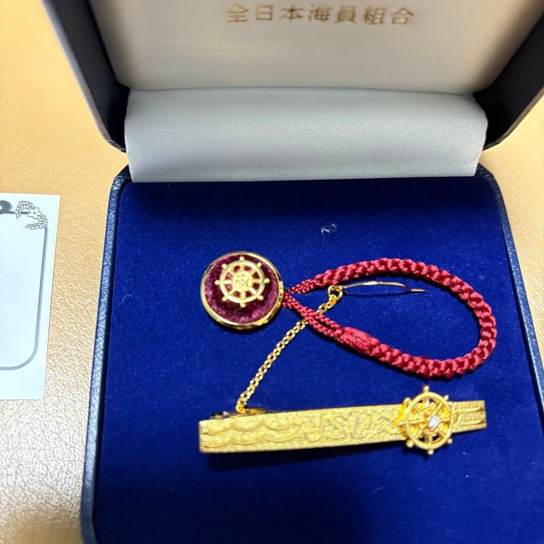 【新品】全日本海員組合特別功労賞タイピンバッジ　貴金属　ダイアモンド 18金