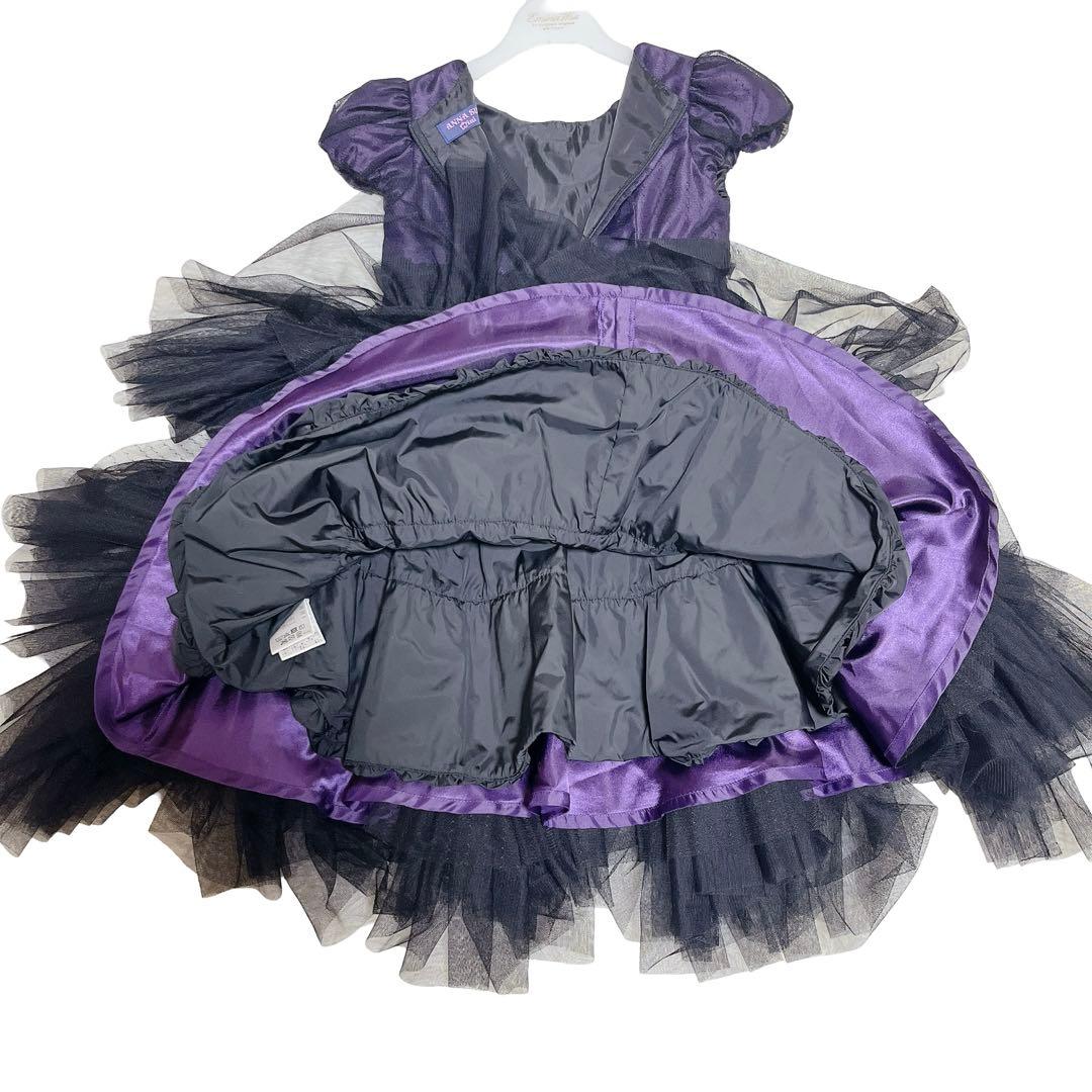 美品✨アナスイミニ　バラ刺繍重ねチュールドレス　パープル　Mサイズ