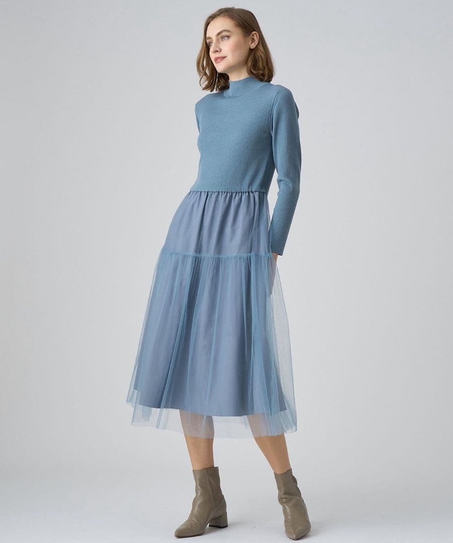 【1205】アナイ　チュールドッキング ワンピース　水色　36