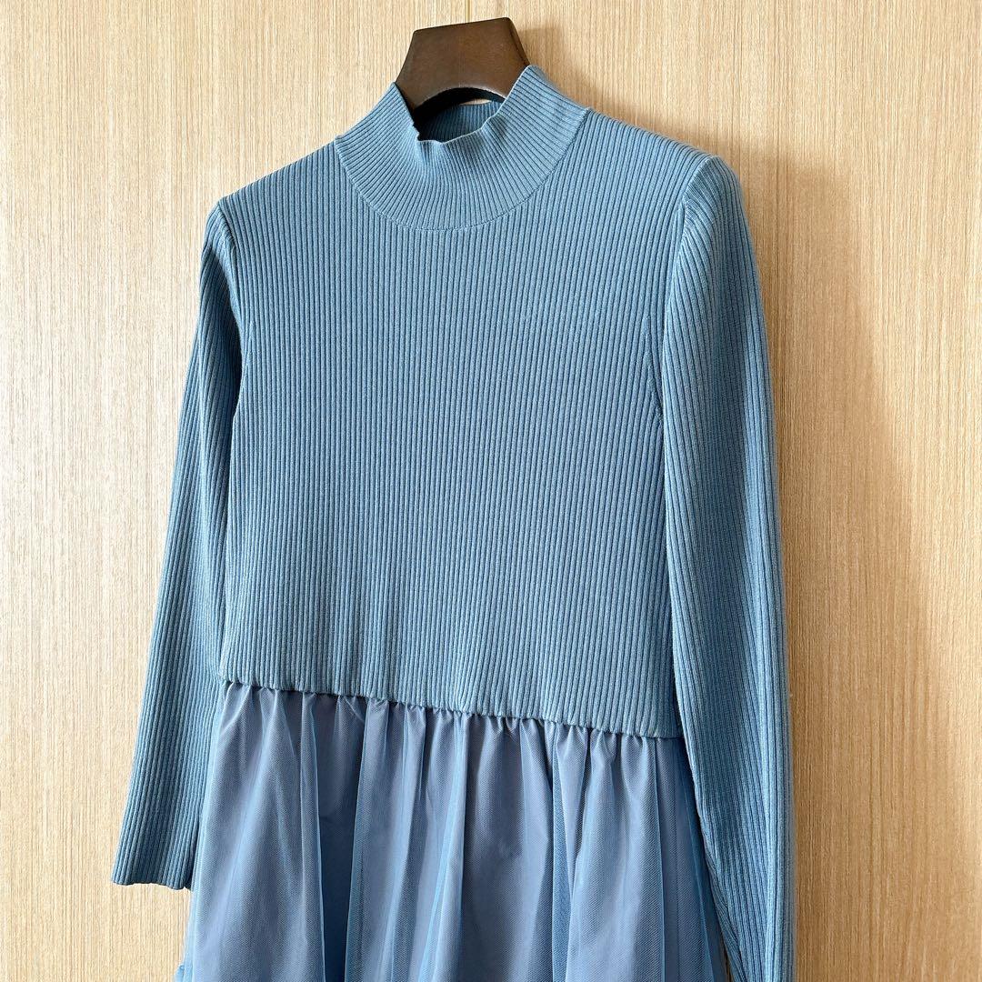 【1205】アナイ　チュールドッキング ワンピース　水色　36