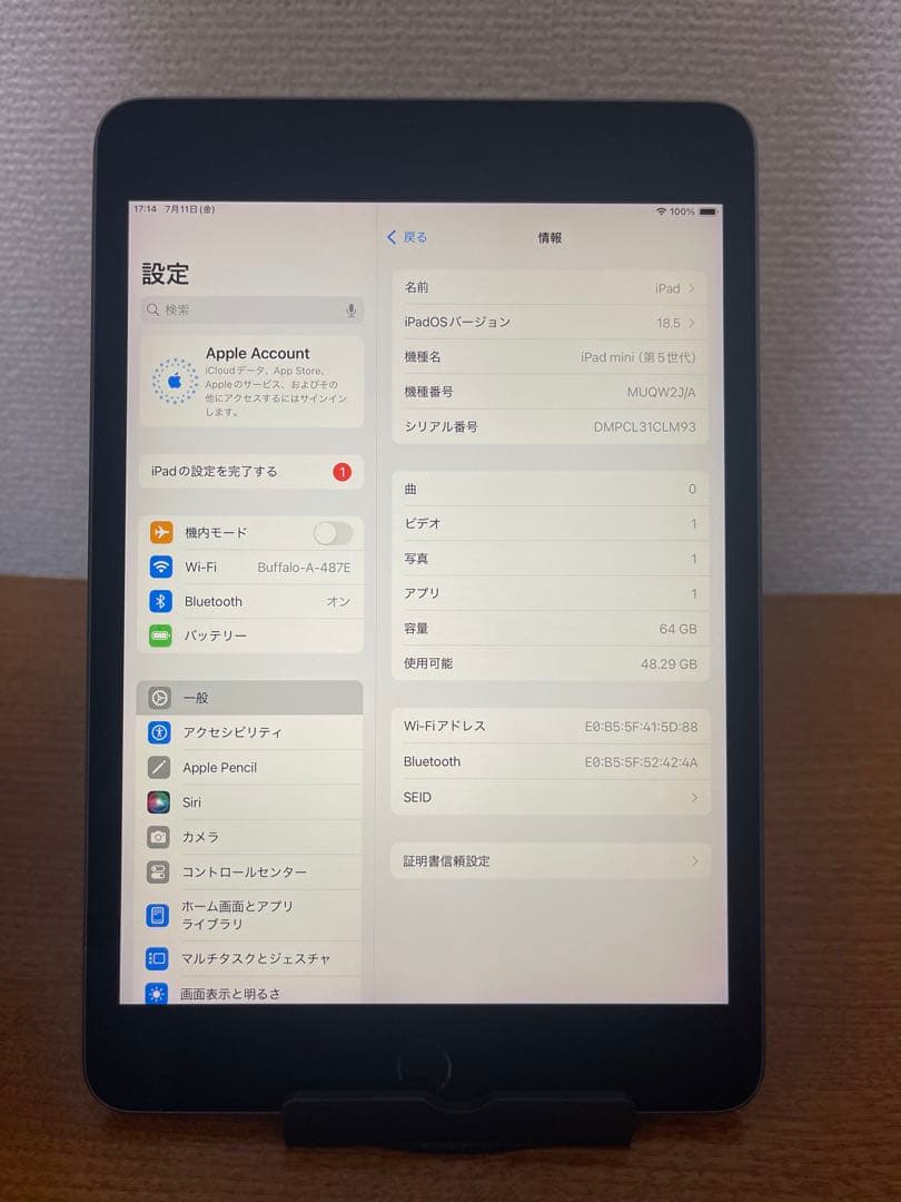 iPad Mini 5 (7.9インチ) 64GB WiFi モデル