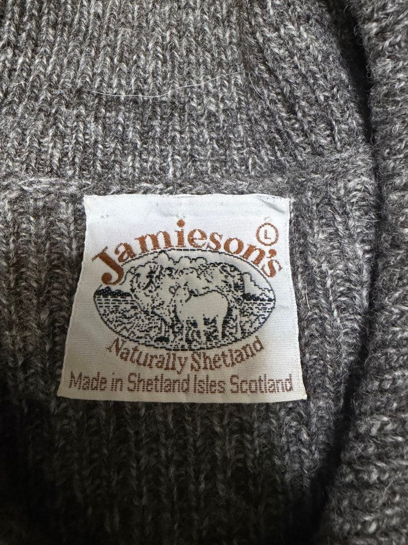 JAMIESON'S スコットランド製　グレー 襟付きカーディガン L