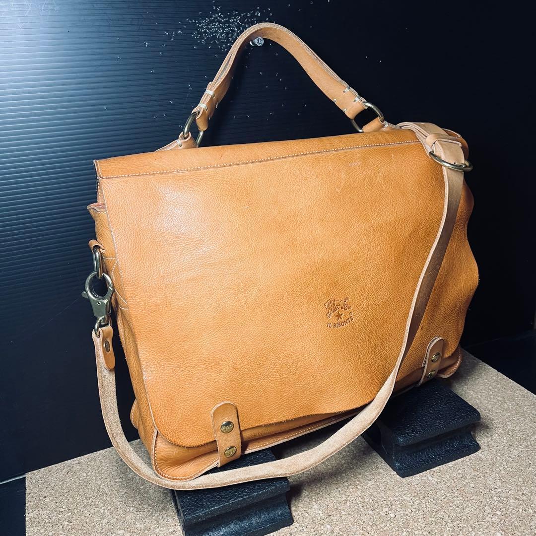 ILBiSONTEレザー本革メンズ2wayショルダーハンドバッグ／ブラウン