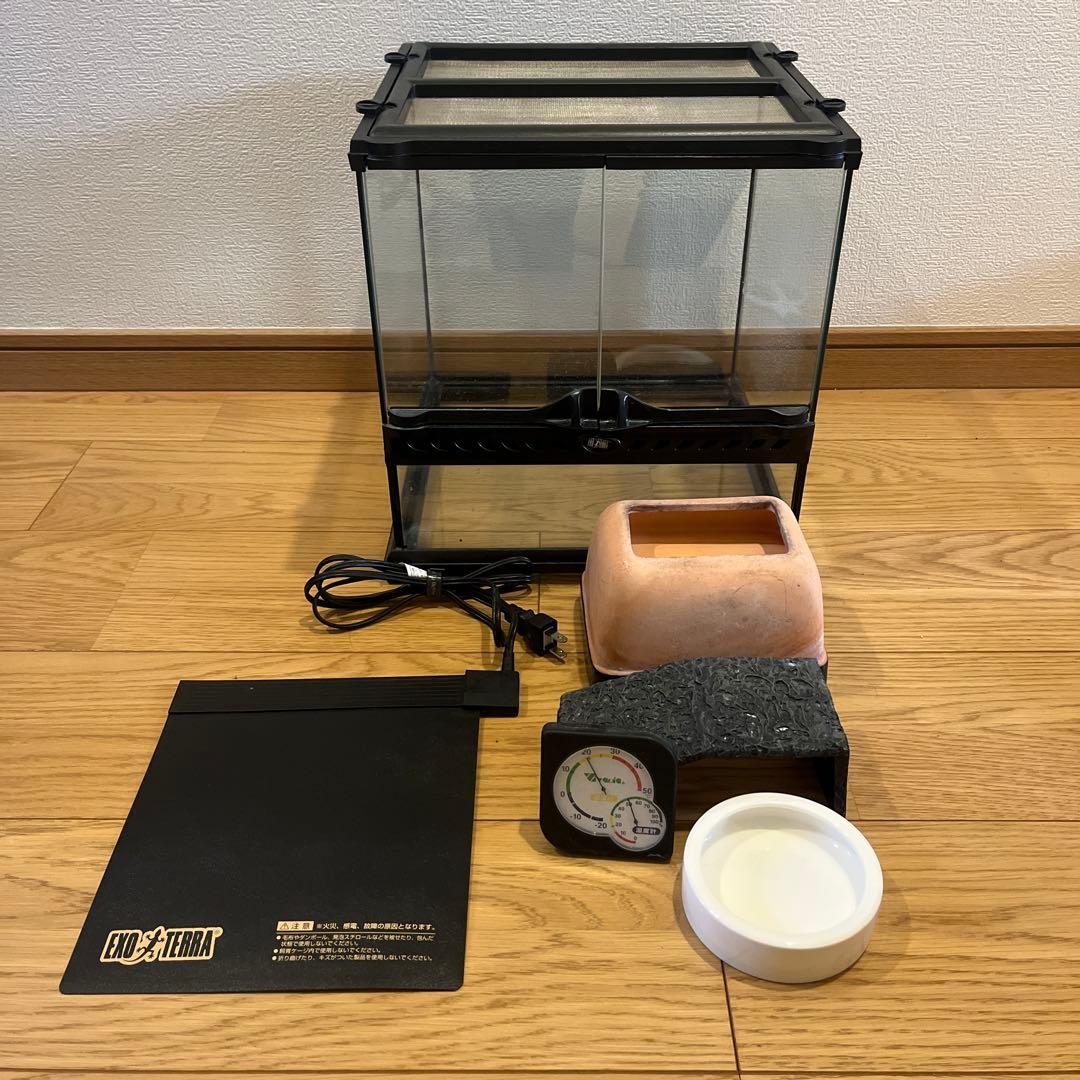 爬虫類　ケージ 飼育　セット　水皿　ヒーター　ウェットシェルター　バスキング