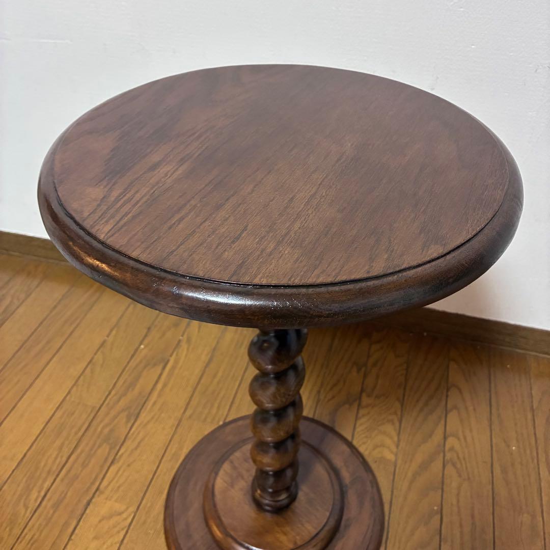【未使用品】アンティーク調 花台 木製 イギリス 丸テーブル