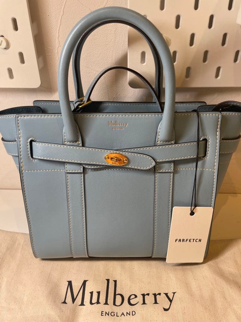 【新品未使用】マルベリー　ミニ ジップド ベイズウォーター　ポプリンブルー