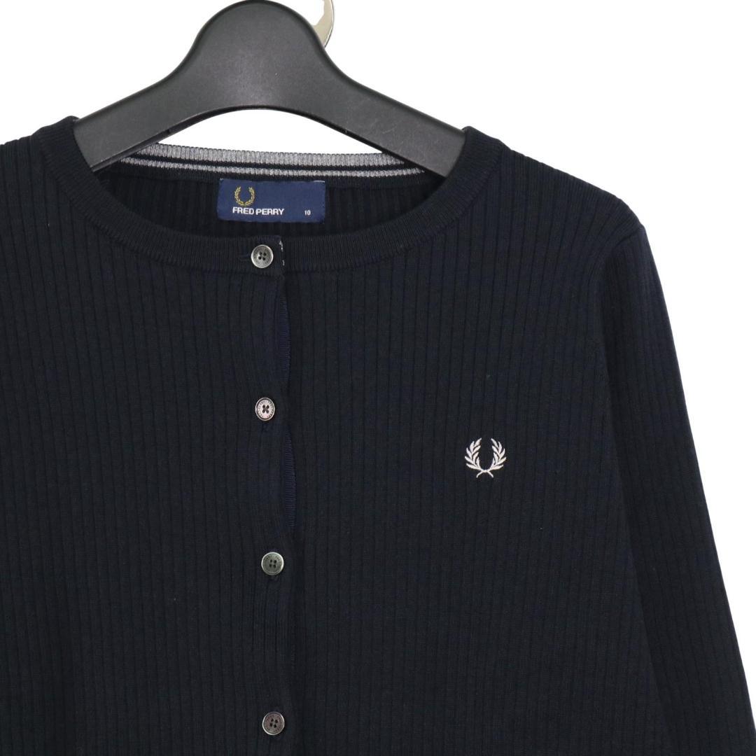 FRED PERRY ロゴ刺繡 ウール クルーネック ニット カーディガン