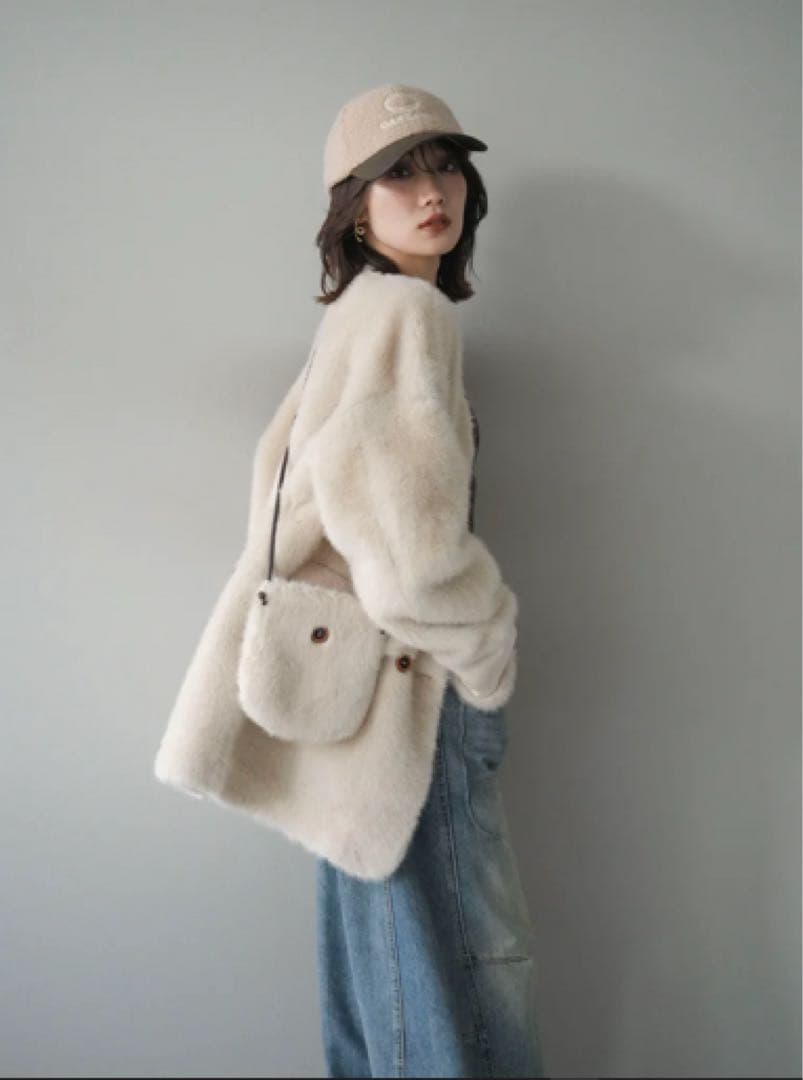 ラスト★バッグ付エコファーノーカラーコート　リュミエ　lumier同型　ベージュ