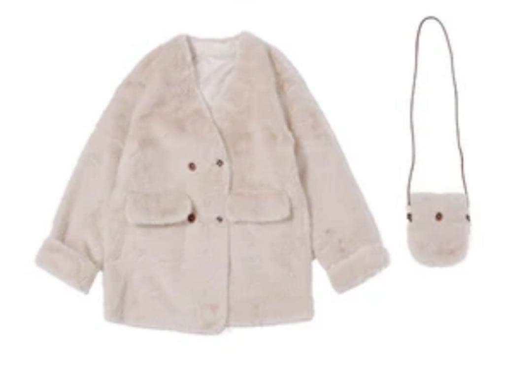 ラスト★バッグ付エコファーノーカラーコート　リュミエ　lumier同型　ベージュ