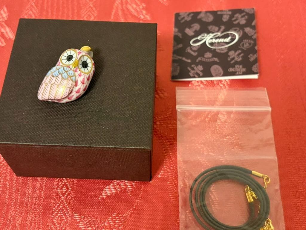 HEREND ヘレンド　ペンダント　ふくろう　フクロウ　ネックレス　ピンク