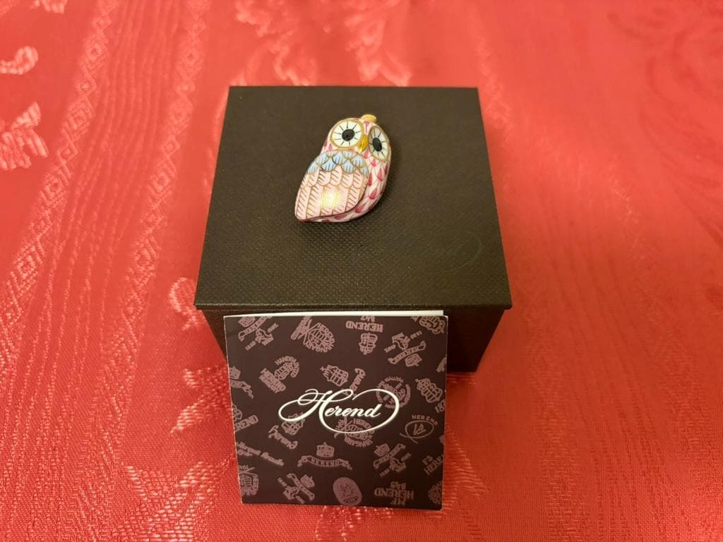 HEREND ヘレンド　ペンダント　ふくろう　フクロウ　ネックレス　ピンク