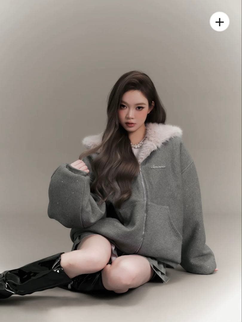 トップス ANDWANG Kirakira 2way fur zip up