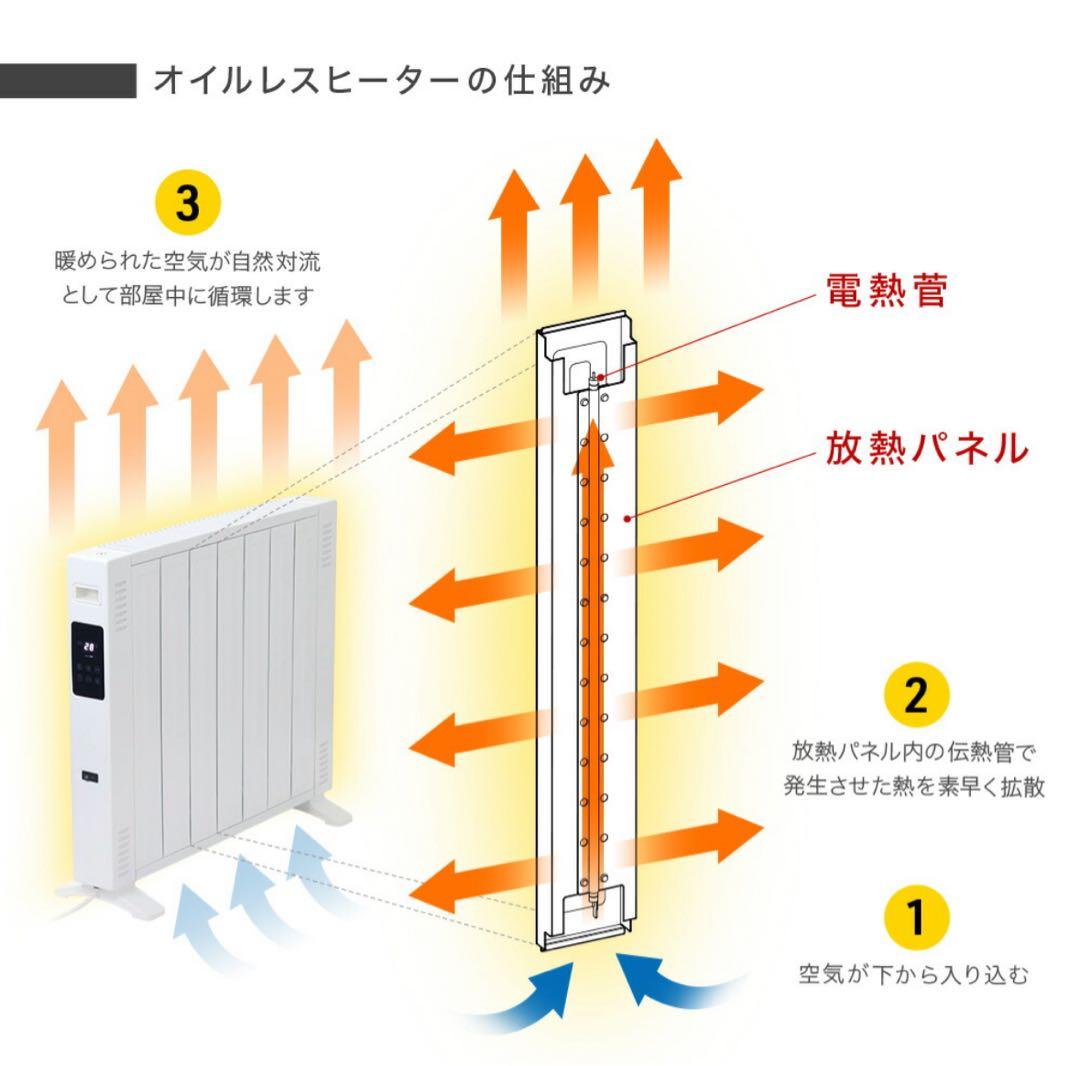 【オイルレスヒーター】新品未使用/マットホワイト/8畳/リモコン付き