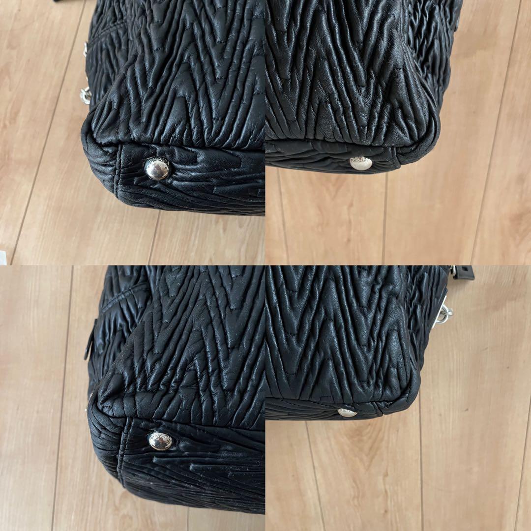 PRADA ビジネスバッグ　ギャザー キルティング　ブラック　三角プレート
